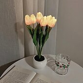 baratos Luzes decorativas-Candeeiro de mesa de flor de tulipa 6 pçs tulipas led de simulação de luz noturna flor em vaso luz de noite presente para sua festa de aniversário decoração de quarto de casamento
