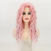 economico Parrucche trendy sintetiche-lunghe parrucche ricci rosa per le donne riscaldano la parrucca riccia ondulata sintetica a strati parrucca di sostituzione dei capelli gonfi riccioli sciolti parrucca da festa quotidiana
