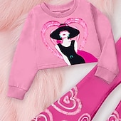 billiga Flickans 3D Vision &amp; Skinande-Flickor 3D Hjärta Grafisk Sweatshirt &amp; Sweatpants Set Klädesset Rosa Långärmad 3D-tryck Höst Vinter Aktiv Mode Dagligen Barn 4 år + Utomhus Semester Datum Normal