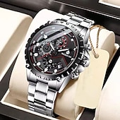 baratos Relógios Quartz-Relógio de Quartzo WEIGUAN para Homens Relógio de Pulso Masculino Cronógrafo Analógico Estiloso Com Calendário Noctilucente Liga de Aço Inoxidável Presente Elegante para Homens