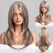 cheap Synthetic Trendy Wigs-Red Wigs for WomenLong Layered Wigs with Bangs Heat Resistant Synthetic Fibre Wigs Halloween Cosplay Party Wigs