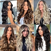 abordables Clip dans les extensions-4pcs clip dans les extensions de cheveux blond miel mélangé brun clair 20 pouces de long extensions de cheveux synthétiques ondulés