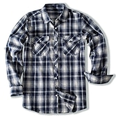 preiswerte Hemdjacke für Herren-Herren Hemd Flanellhemd Kariertes Hemd Knopfhemd Overshirt Karo Outdoor Alltagskleidung Weiß Wein Rote Marineblau Langarm Revers Frühling &amp; Herbst Bekleidung Fronttasche