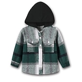 billiga Jackor och rockar för pojkar-Barn Pojkar Kappa Hoodiejacka Ytterkläder Rutig Långärmad Knappar Täcka Utomhus Mode Streetwear Dagligen Vin Armégrön Rubinrött Höst Vinter 7-13 år