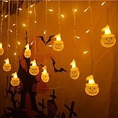 cheap Halloween Outdoor-Halloween Decorations 3.5M 96Led LED Icicle Curtain String Lights, 3D Pumpkin Ghost Lantern for Home Party Holiday Lights EU US AU UK Plug