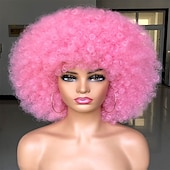 levne Karnevalové paruky-krátká afro paruka s ofinou pro černé ženy afro výstřední kudrnatá paruka 70. léta prémiová syntetická velká afro paruka