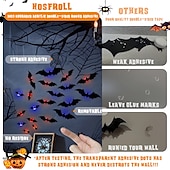 levne Halloweenská světla-halloween 12/24ks led světelná nástěnná výzdoba netopýrů, 3D netopýří halloweenská dekorace vnitřní nálepky netopýrů, voděodolné černé strašidelné kutilské netopýry pro domácí dekoraci vnitřní venkovní párty dekorace