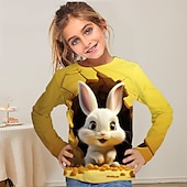 billiga Flickans 3D-djur-Flickor 3D Tecknat Kanin T-shirt Långärmad 3D-tryck Sommar Höst Aktiv Mode söt stil Polyester Barn 3-12 år Utomhus Ledigt Dagligen Normal