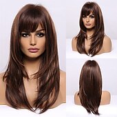 cheap Synthetic Trendy Wigs-Red Wigs for WomenLong Layered Wigs with Bangs Heat Resistant Synthetic Fibre Wigs Halloween Cosplay Party Wigs