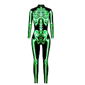 billige Damekostymer-Cosplay kostyme Huddrag Kroppsdrakt Skjelett Kranium Ett Stykke Barne Voksne Dame Karneval Maskerade Mardi Gras Fest Ytelse Enkle Halloween-kostymer Kle deg opp