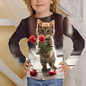 cheap Girl&#039;s 3D Animals-Girls&#039; 3D Graphic Cartoon Cat T shirt Tee Long Sleeve 3D Print Summer Fall Active Fashion Cute Kids 3-12 Years Outdoor Casual Daily Regular Fit