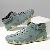 ieftine Adidași Bărbați-adidași verzi, casual, înalți, din piele artificială, pentru bărbați – pantofi ușori, respirabili, cusături manual, cu șireturi, pentru activități în aer liber