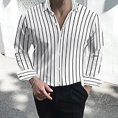 cheap Men&#039;s Button Down Shirts-Men&#039;s Dress Shirt Striped Shirt Button Down Shirt Collared Shirt Striped Wedding Work Black White Red Navy Blue Long Sleeve Collar Clothing Apparel