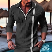 economico Vacanza-Per uomo POLO Polo con zip a un quarto Ufficio Da tutti i giorni Bavero Manica lunga Di tendenza Comodo Color Block Zip Up Estate Primavera Standard Nero Bianco Blu Beige Grigio POLO