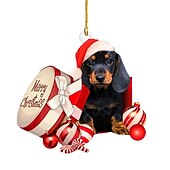 billige Tretilbehør-julepynt hundebil hengende ornament, akryl 2d flattrykt nøkkelring, valgfri akrylpryd og bil bakspeil tilbehør minnegavepakke