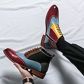 olcso Öltönycsizma-férfi vintage többszínű műbőr brogue bokacsizma - retro stílusú fűzős ruhacipő formális és alkalmi alkalmakra