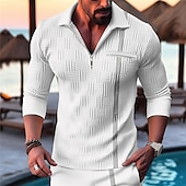 economico Vacanza-Per uomo POLO Polo con zip a un quarto Ufficio Da tutti i giorni Bavero Manica lunga Di tendenza Comodo Color Block Zip Up Estate Primavera Standard Nero Bianco Blu Beige Grigio POLO