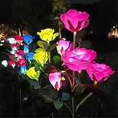 tanie Światła ścieżki i latarnie-5-głowicowa lampa solarna LED w kształcie róży i orchidei - wodoodporna lampa ogrodowa na zewnątrz, symulacja światła trawnikowego na wesele, imprezę i do dekoracji krajobrazu