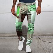 billige Slank-Ruter Geometri Forretning Herre 3D-utskrift Bukser utendørs Gate Arbeidsklær Polyester Blå Grønn Kakifarget S M L Medium Midje Elastisitet Bukser