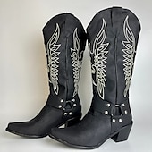 levne Cowboy &amp; Western Boots-pánské černé westernové kovbojské boty – vyšívaný design s popruhem a kovovými cvočky, ideální pro rodeo, ranč a běžné nošení