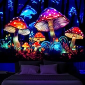 cheap Blacklight Tapestries-Mushroom Fantasy Blacklight Tapestry Glow in the Dark Glow Party UV Reactive Trippy Misty Nature Landscape Hanging Tapestry Wall Art Mural for Living Room Bedroom