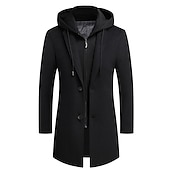 billiga Trenchcoat för män-Herr Vinterkappa Yllekappa Rock Trenchcoat Utomhus Dagliga kläder Höst vinter Polyester Vindtät jacka Ytterkläder Kläder Mode Streetwear Slät Huva Enkelknäppt med Ett Knapphål