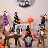 cheap Hallowen Prop Lighting-Halloween Bat Hat Faceless Gnome Doll with Lights Hanging Pendant Tree Decor Harvest Sunflowers Plush Doll Decorations For Home