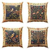baratos Estilo Vintage-1 pçs Poliéster Cobertura de Almofada, Pássaro Árvores / Folhas Europeu Boho Quadrada Zíper Poliéster Tradicional Clássico