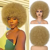 economico Parrucche di Carnevale-capelli afro colore bianco parrucche per donne nere parrucca glueless wear and go parrucca resistente al calore anni &#039;70 parrucca afro sintetica per costume da festa e cosplay parrucche di halloween