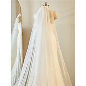 cheap Wedding Veils-One-tier Lace Applique Edge / Lace Wedding Veil Cathedral Veils with Embroidery / Appliques / Paillette 137.8 in (350cm) Tulle