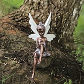 billige hageskulpturer og statuer-1 stk fe statue hage dekorasjon fe genie statue harpiks håndverk blomst fe hage dekorasjon