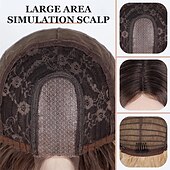 economico Parrucche trendy sintetiche-Parrucca ondulata lunga ombre bionda mista marrone evidenziata per le donneParrucca ondulata riccia parte centrale Parrucca in fibra sintetica resistente al calore dall&#039;aspetto naturale per l&#039;uso