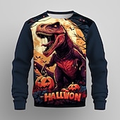 billige Guttens Halloween-kostymer-Gutt 3D Dyr Gresskar Dinosaur Genser Langermet 3D-utskrift Sommer Høst Mote Gatemote Kul Barn 3-12 år utendørs Halloween Avslappet Normal