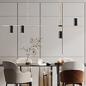economico Luci a sospensione-luci isola cucina lampada a sospensione moderna lampada a sospensione lineare industriale moderna a 5 teste per soggiorno, isola cucina, finitura oro e paralume nero, lampadina inclusa 110-240v