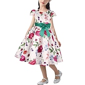 preiswerte Blumenmädchenkleider-Kinder Mädchen Kleid Partykleid Blumen Blume Kurzarm Leistung Hochzeit Besonderer Anlass Gerafft Elegant Urlaub Mode Polyester Midi Partykleid Schwingkleid Skaterkleid Sommer Frühling 3-10 Jahre Wei
