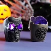 お買い得  ハロウィンの小道具の照明-ブラックスカルランプハロウィンバー装飾ホラー雰囲気電子キャンドルライトゴーストフェスティバルバーお化け屋敷秘密の部屋の装飾スカルヘッド小道具
