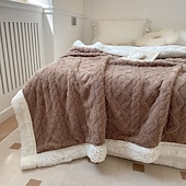 baratos Cobertores de cama-cobertor jacquard de caxemira de carneiro de camada dupla espessa de cor sólida cobertor de cochilo de escritório cobertor de sofá mais quente cobertores super macios