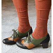preiswerte Damenschnürschuhe-Damen Absätze Pumpen Bullock Schuhe Wingtip-Schuhe Vintage-Schuhe Party Outdoor Täglich Farbblock Sommer Konischer Absatz Runde Zehe Elegant Urlaub Kuschelig Leder Schnalle Schwarz Gelb Purpur