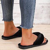 olcso Női papucsok és strandpapucsok-női fuzzy flip-flop papucs – hangulatos műszőrme plüss lapos szandál a beltéri kényelemért
