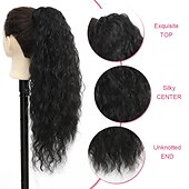 abordables Queue-de-cheval-26 pouces bouclés cordon queue de cheval extension long synthétique naturel ondulé clip en queue de cheval extensions de cheveux moelleux faux poney queues de cheveux pour les femmes
