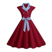olcso Munkaruhák-Női Gomb Nyomtatott Vintage ruha Midi ruha Elegáns Pöttyös Hajtóka Ujjatlan Iroda Randi Tavasz Ősz Fekete Sárga