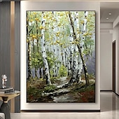 preiswerte Landschaftsgemälde-Handgefertigtes, handgemaltes Ölgemälde, Wandkunst, Frühlingsbirkenwald, Gemälde auf Leinwand, moderne Textur, grüner Baum, Gemälde, Dekor, gerollte Leinwand, kein Rahmen, ungedehnt