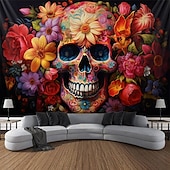 tanie halloweenowe gobeliny ścienne-Halloween Szkielet Dnia Zmarłych Wiszący Gobelin Sztuka Ścienna Duży Gobelin Mural Dekoracja Fotograficzna Tło Koc Zasłona Dekoracje do Sypialni i Salonu