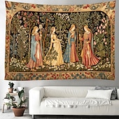 baratos Tapeçaria Medieval-Tapeçaria Medieval Tapeçaria da Idade Média Jardim Mulheres Nobres Grande Tapeçaria Pintura de Parede Decoração Foto Cortina de Cama Decoração para Casa Quarto Sala de Estar