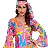billige Antrekk-Retro / vintage 1980erne Sjokkrosa Drakter قميص Bell Bottoms bukser Hippie dukke Dame Maskerade Fest / aften Pride-parade Pride måned Voksne Topp Bukser Pannebånd