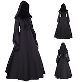 preiswerte Kleid-Punk &amp; Gothic Mittelalterlich Partykostüm Maskerade Halloween Kostüme Trompetenärmel Hexe Cosplay Kordelzug Einfarbig Kostüm Damen Vikinger Fantasie Walpurgisnacht Halloween Karneval Maskerade