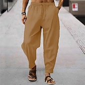 cheap Holiday-Men&#039;s Trousers Summer Pants Baggy Pants Pocket Drawstring Elastic Waist Stripe Full Length Casual Daily Fashion Classic Style Loose Fit Dark Brown Dark Khaki Inelastic