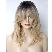 お買い得  トレンドの合成ウィッグ-ミディアムレングス ワインレッド レイヤードウィッグ ハイライトウィッグ 前髪付きレイヤードウィッグ 白人女性用合成ウィッグ ハイライト