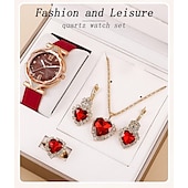 abordables Relojes de Cuarzo-5 unids/set de relojes para mujer, reloj de pulsera de cuero para mujer, reloj de pulsera simple e informal a la moda para mujer y regalo de joyería