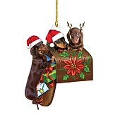 billige Tretilbehør-julepynt hundebil hengende ornament, akryl 2d flattrykt nøkkelring, valgfri akrylpryd og bil bakspeil tilbehør minnegavepakke
